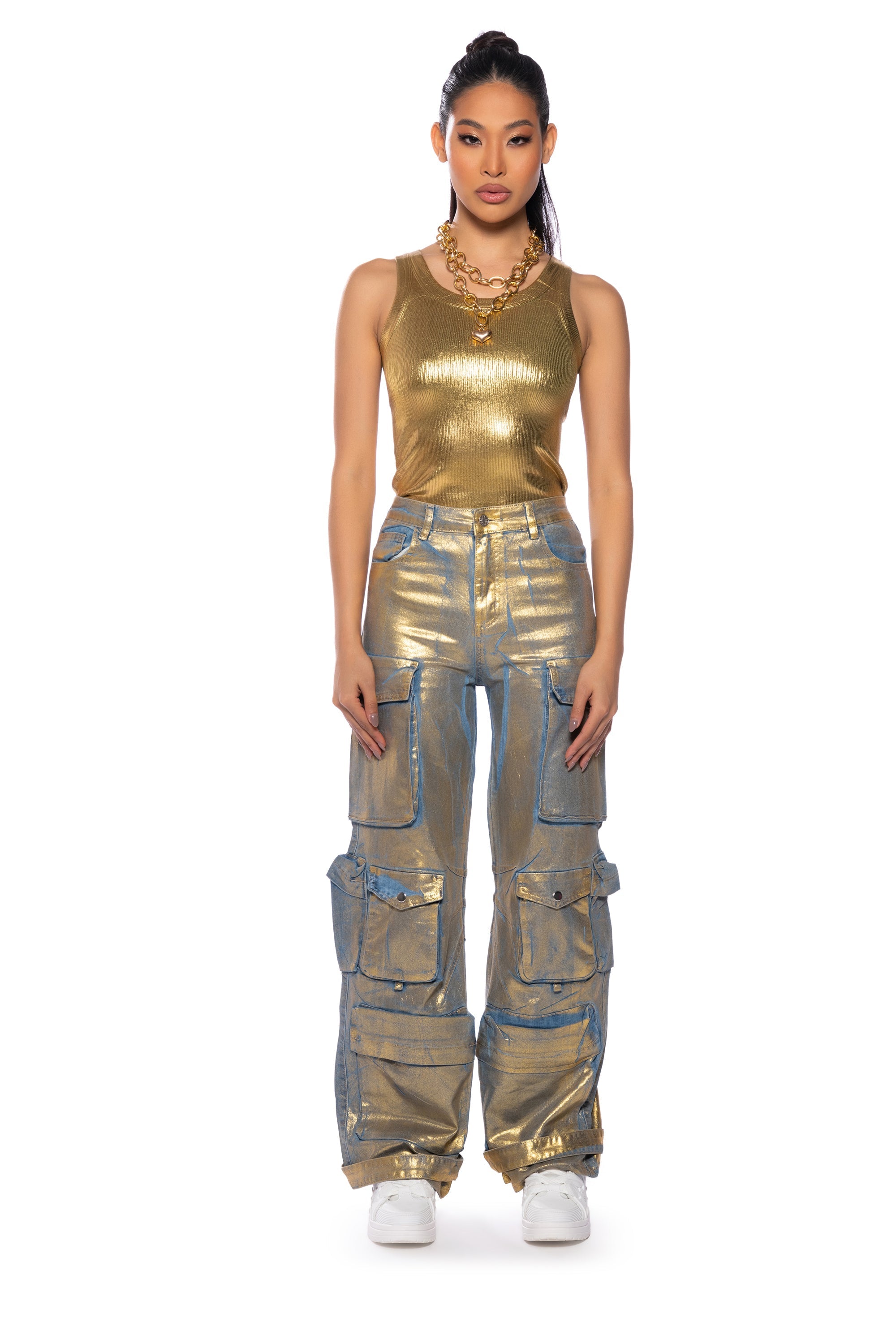 LA ISLA METALLIC CARGO JEANS