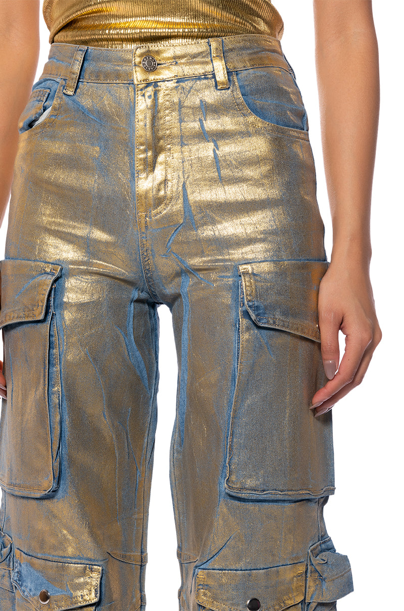 LA ISLA METALLIC CARGO JEANS