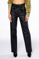 LE CHIC COATED PAPERBAG WAIST STRAIGHT LEG PANT
