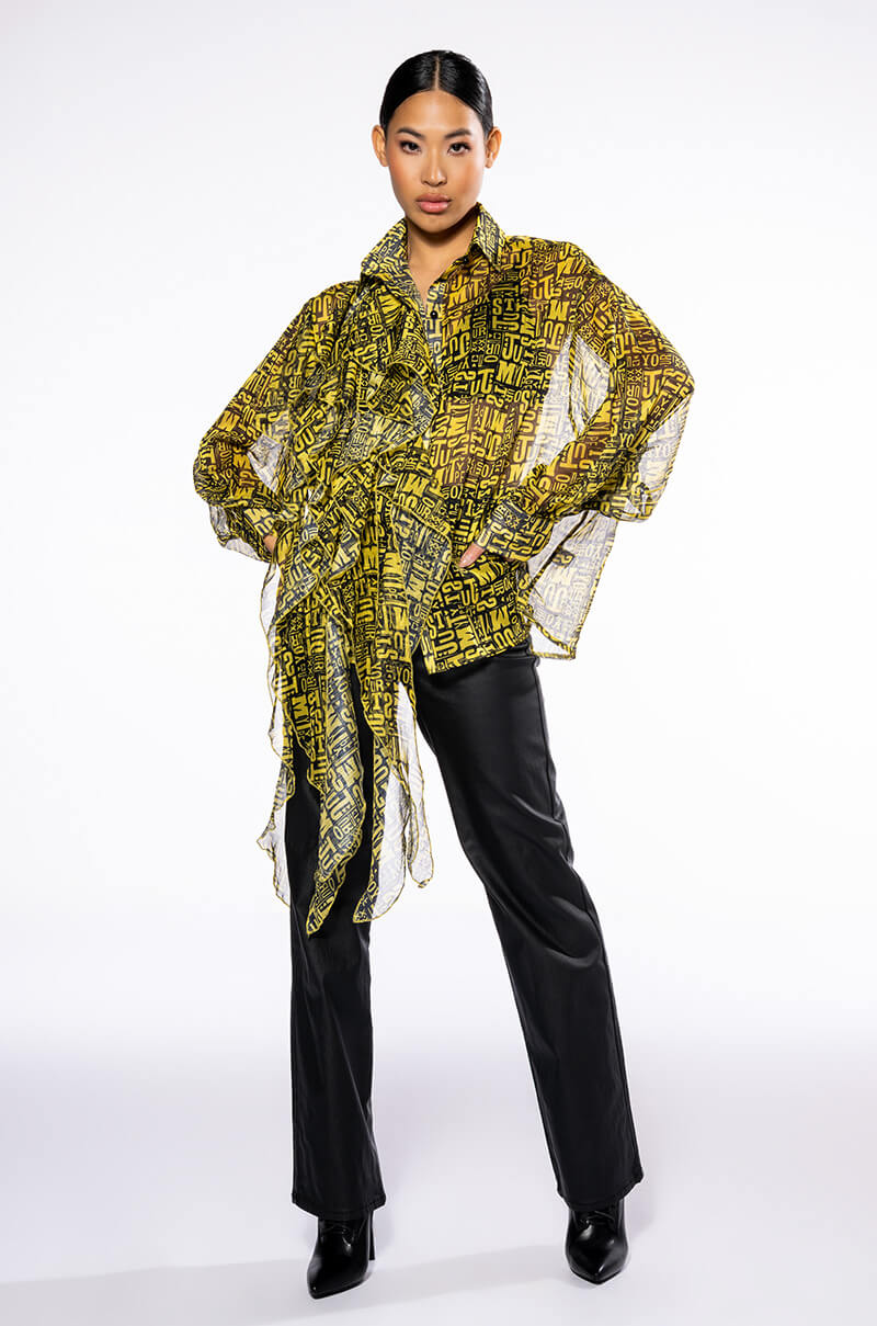 LE CHIC COATED PAPERBAG WAIST STRAIGHT LEG PANT