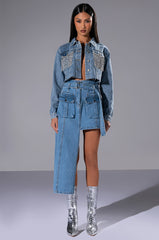 OWN VIBE ABSTRACT CUT DENIM SKIRT