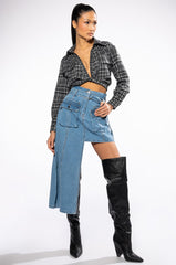 OWN VIBE ABSTRACT CUT DENIM SKIRT