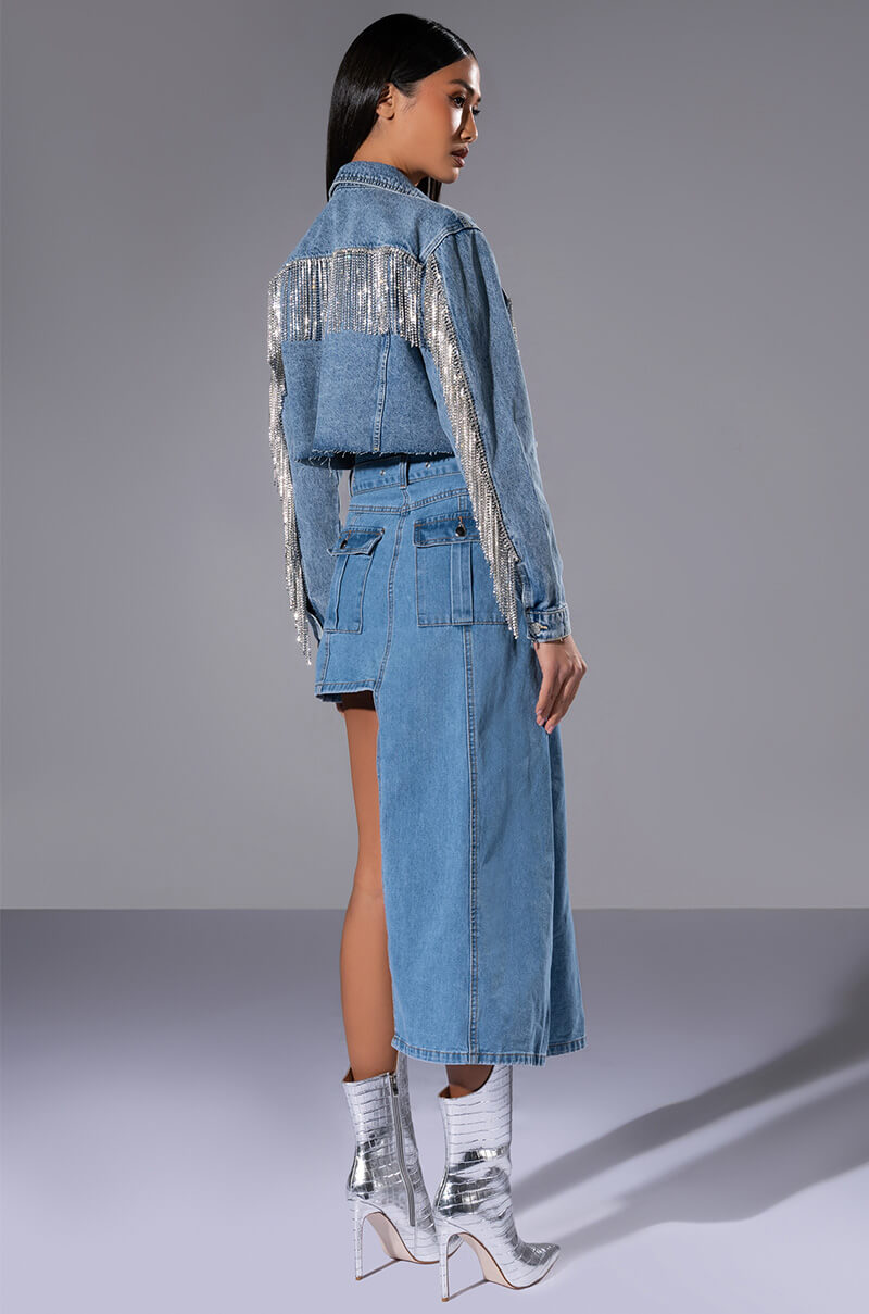 OWN VIBE ABSTRACT CUT DENIM SKIRT