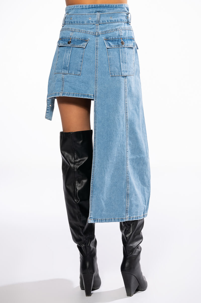 OWN VIBE ABSTRACT CUT DENIM SKIRT