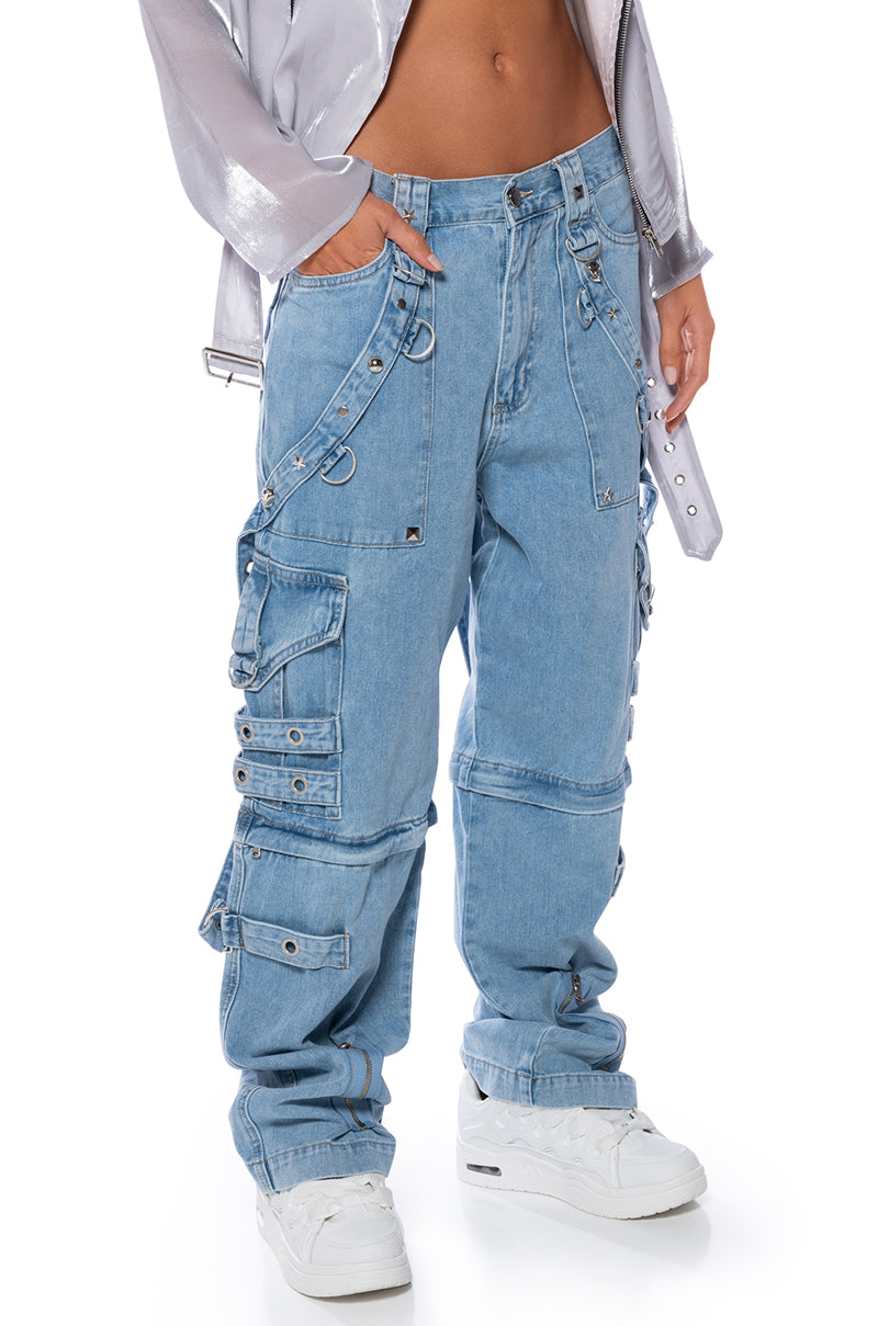 MAKE A MOVE EXTRA WIDE BAGGY CARGO JEANS
