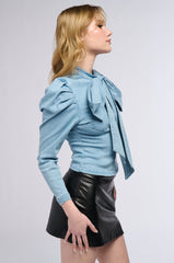 MISS INDEPENDENT DENIM LONG SLEEVE BLOUSE