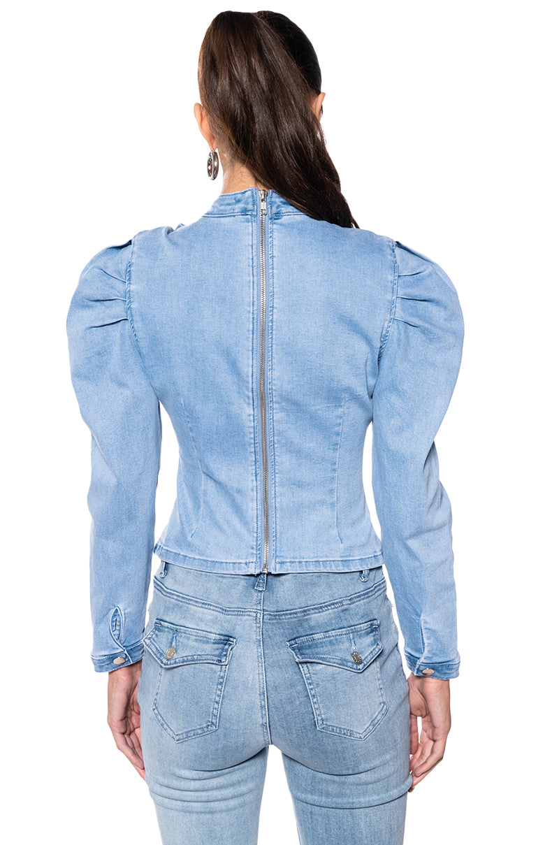 MISS INDEPENDENT DENIM LONG SLEEVE BLOUSE