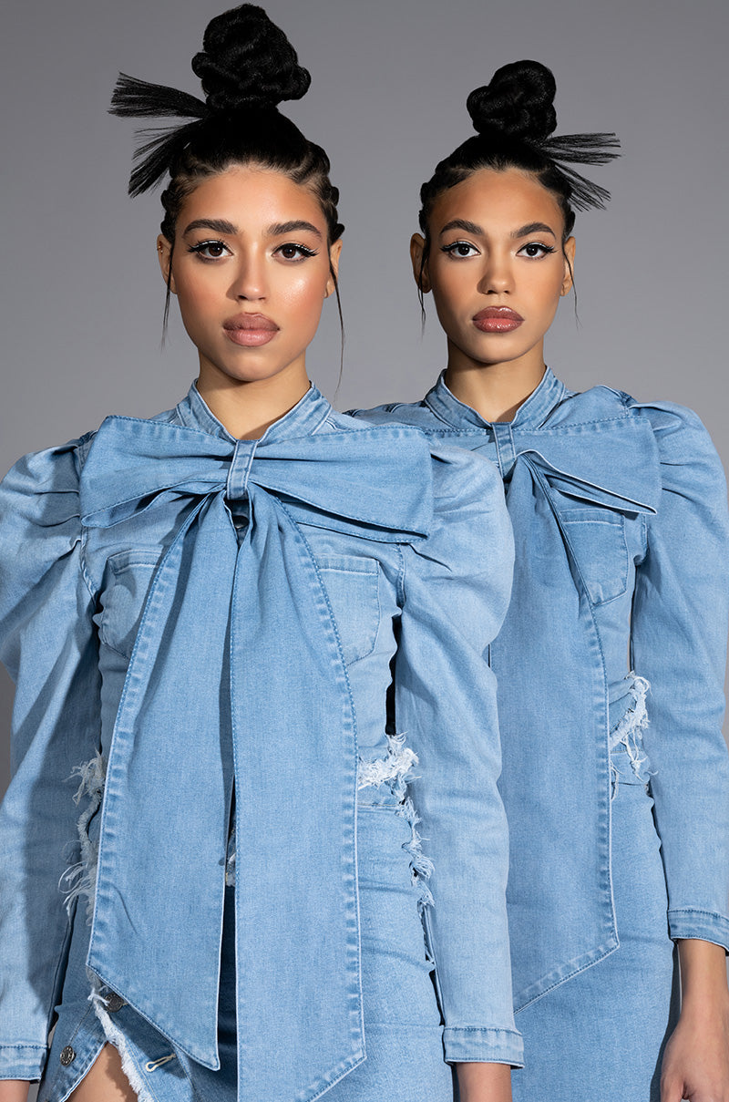 MISS INDEPENDENT DENIM LONG SLEEVE BLOUSE