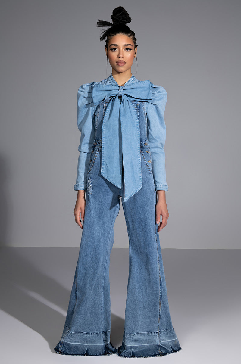 MISS INDEPENDENT DENIM LONG SLEEVE BLOUSE