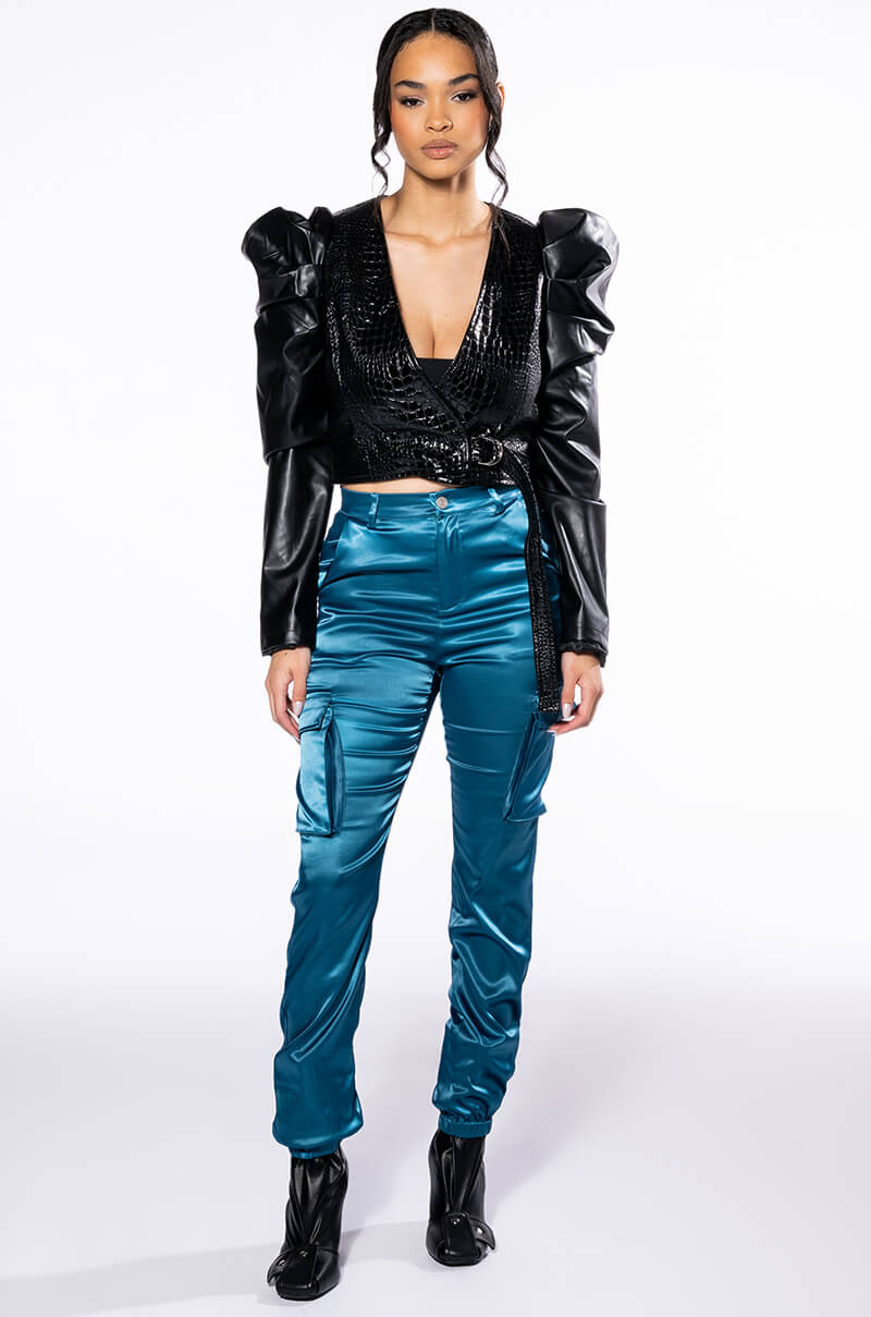 MISSION IMPOSSIBLE SATIN CARGO JOGGER PANTS