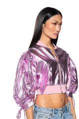 MON AMI METALLIC SHORT SLEEVE BOMBER