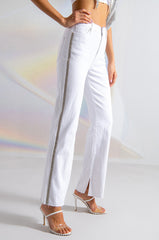 MOONWALKER RHINESTONE HIGH RISE SIDE SLIT STRAIGHT LEG JEANS