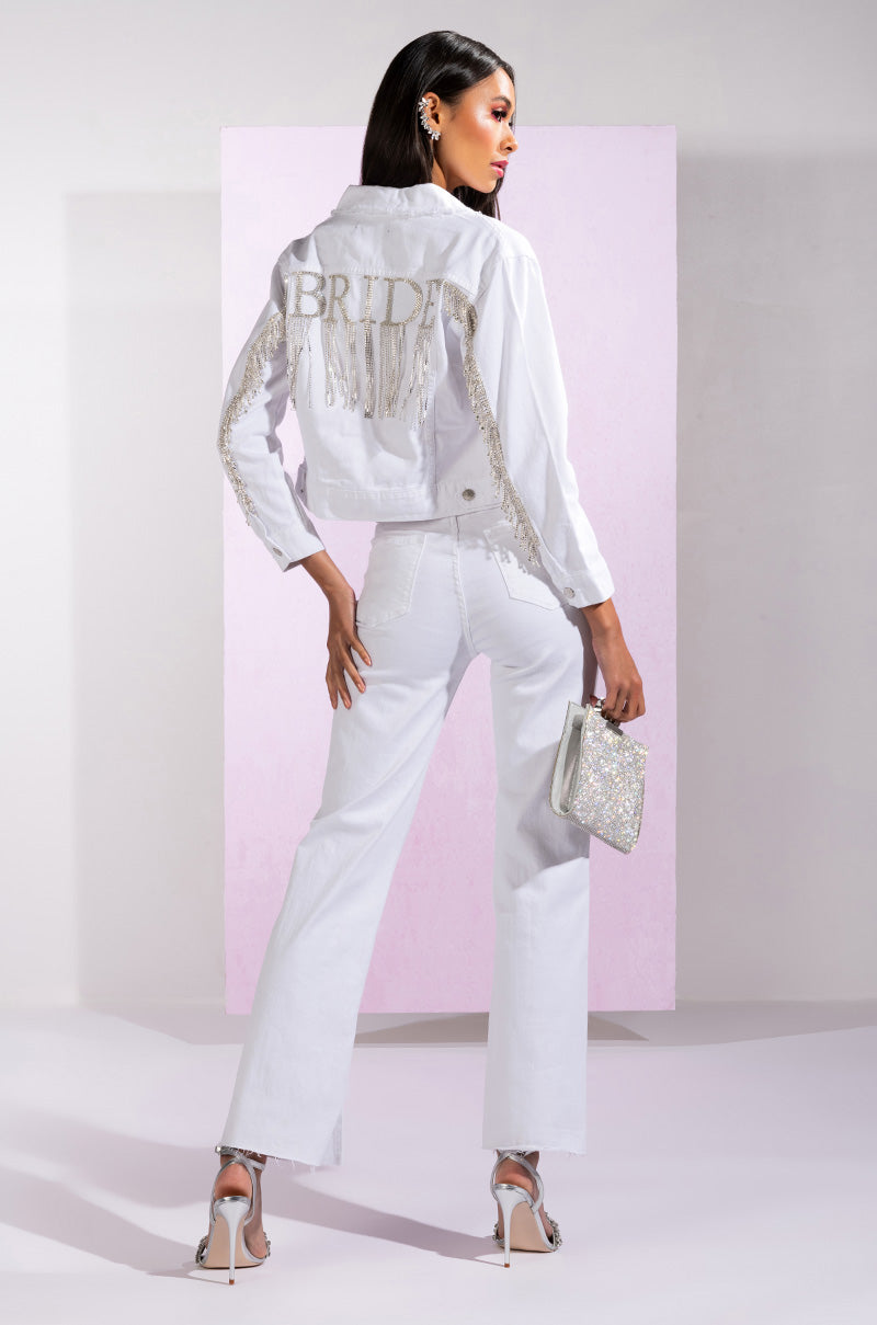 MOONWALKER RHINESTONE HIGH RISE SIDE SLIT STRAIGHT LEG JEANS