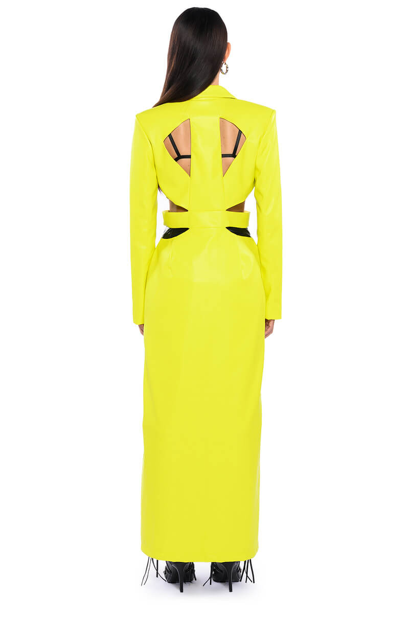 MORE LIFE YELLOW CUT OUT PLEATHER TRENCH