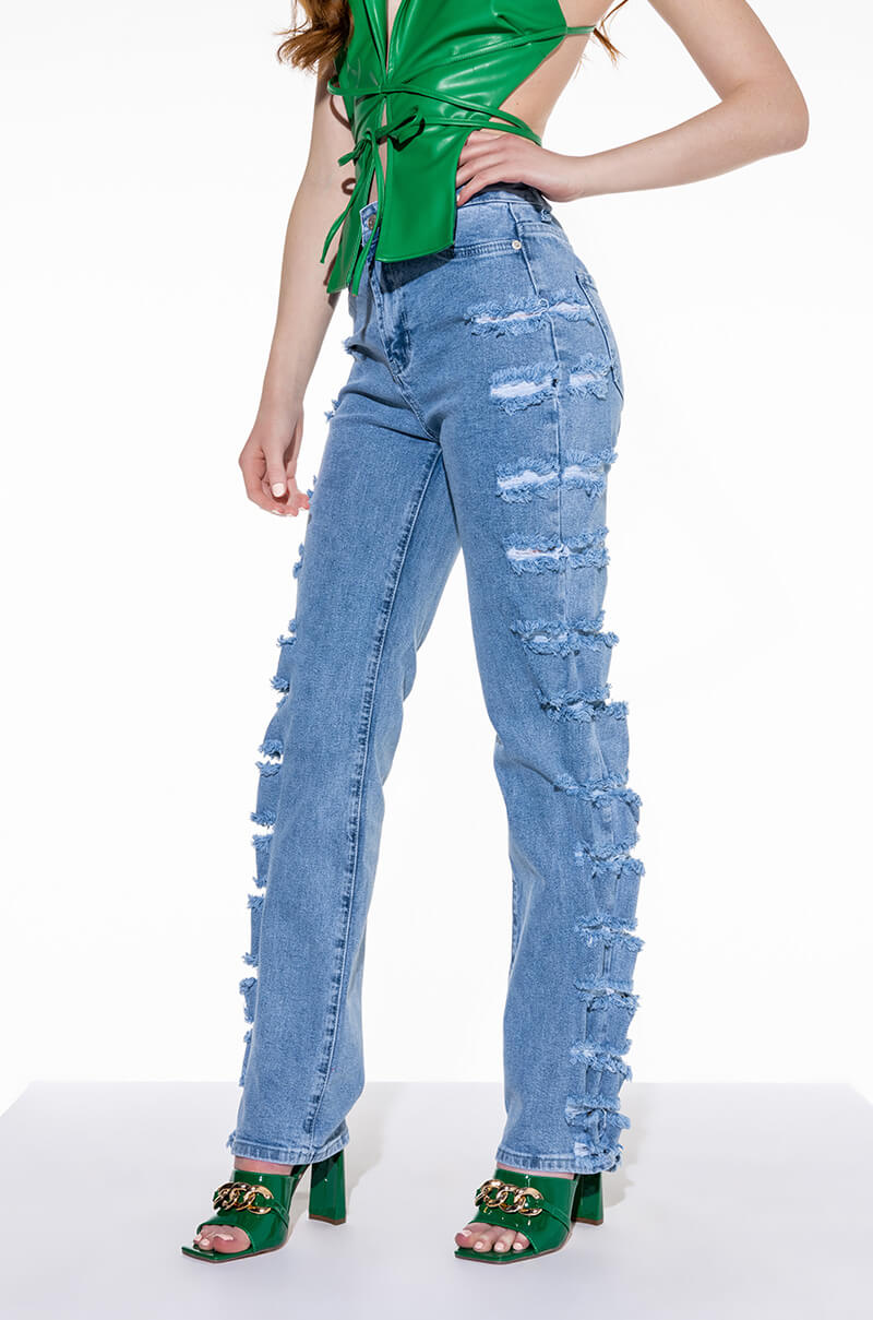 NINA HIGH WAISTED SIDE SLITS WIDE LEG JEANS