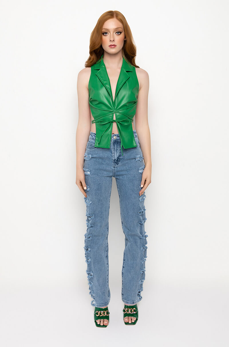 NINA HIGH WAISTED SIDE SLITS WIDE LEG JEANS