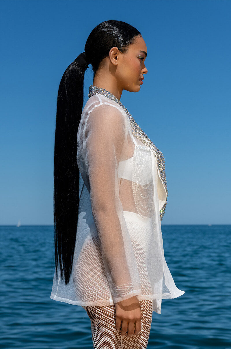 MUST BE LOVE ON RHINESTONE STUDDED LAPEL