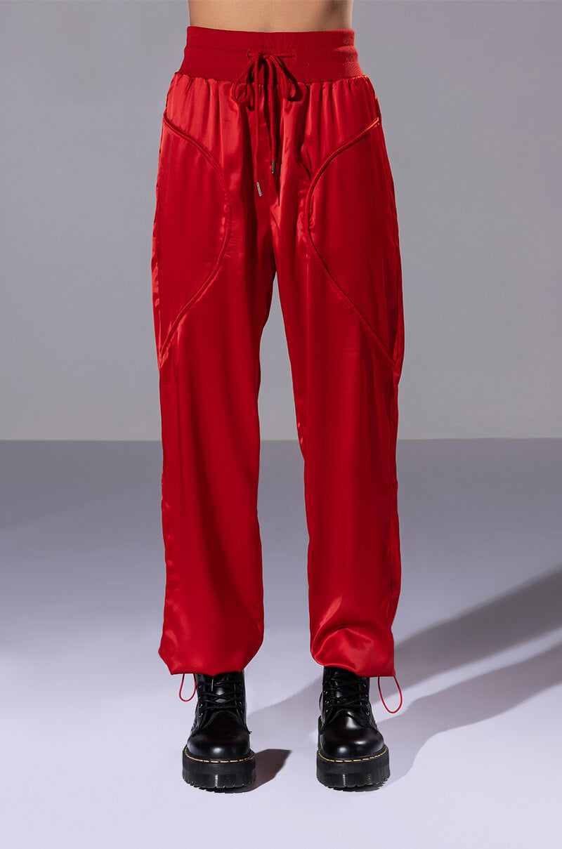 NEVER BORING SATIN DRAWSTRING JOGGER