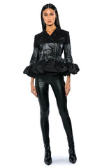 THREE QUARTER BELL SLEEVE MOTO JACKET WITH PU PANEL