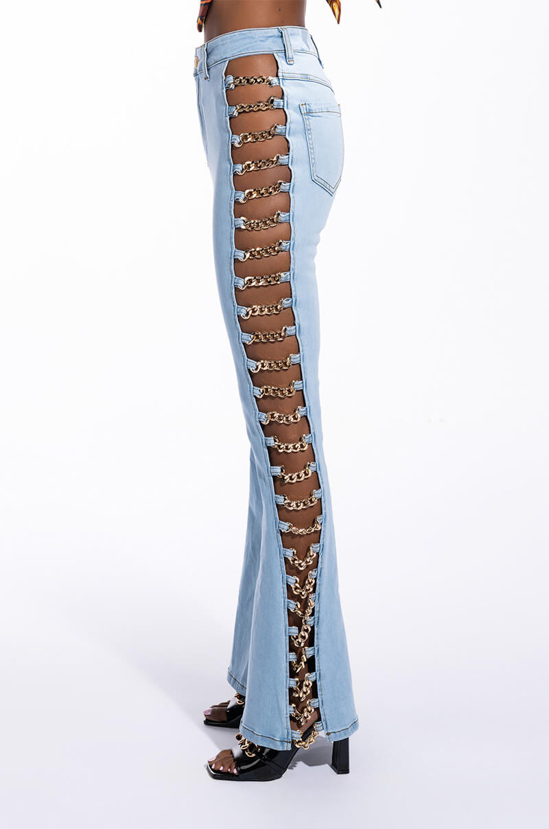 EMMA CHAIN DETAIL HIGH WAISTED FLARE JEANS