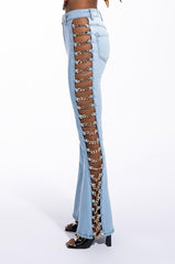 EMMA CHAIN DETAIL HIGH WAISTED FLARE JEANS