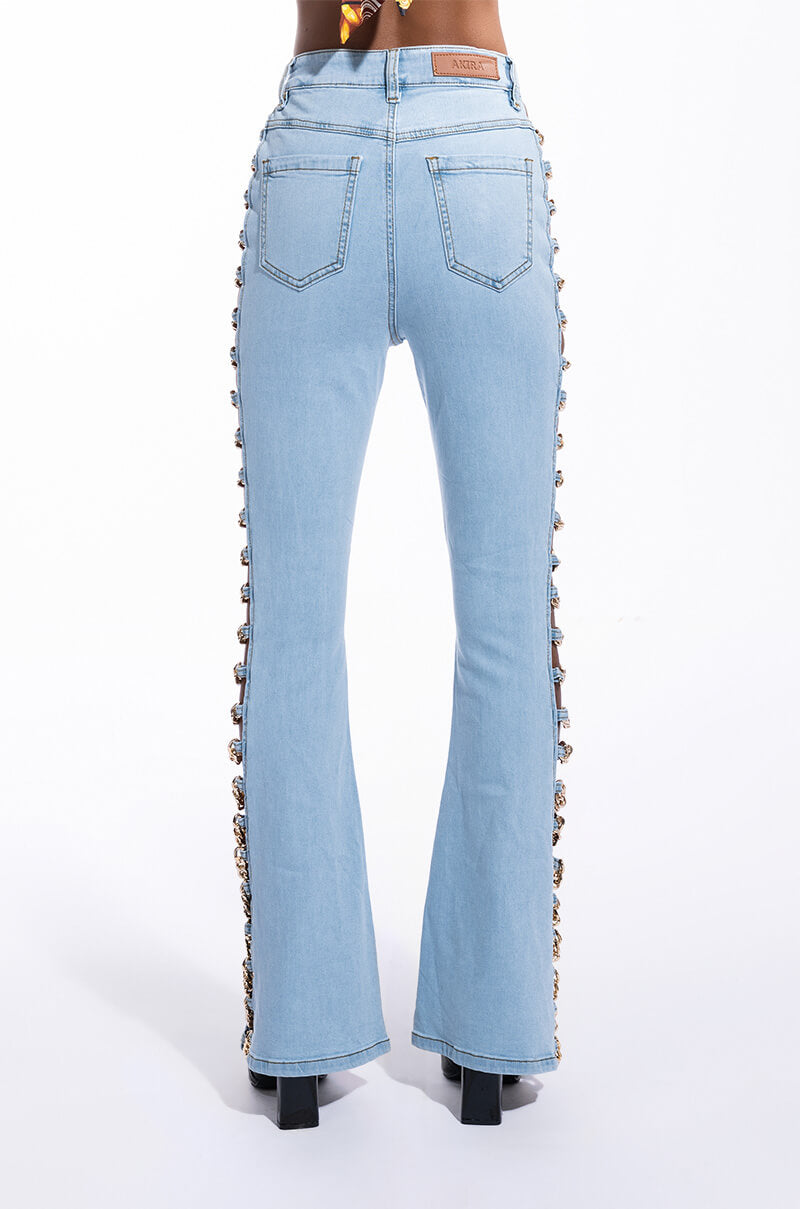 EMMA CHAIN DETAIL HIGH WAISTED FLARE JEANS