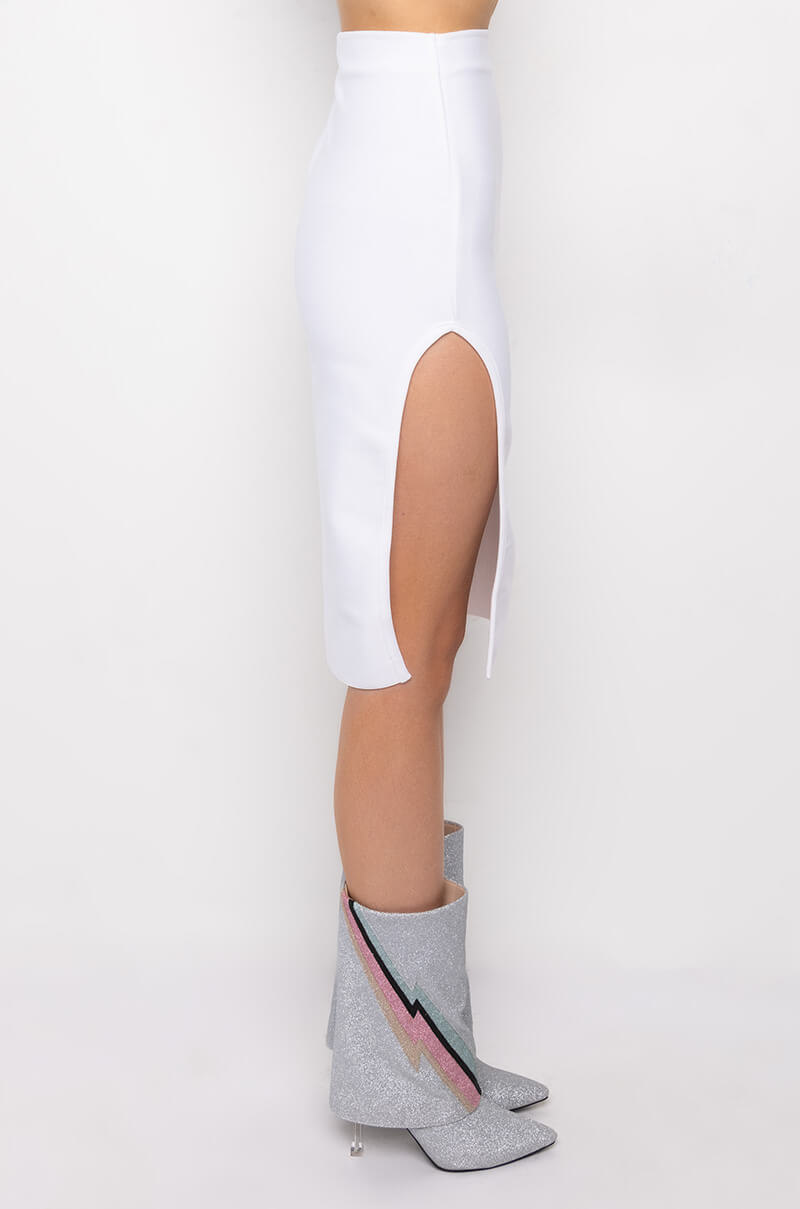 NO SLEEP HIGH SLIT BANDAGE MIDI SKIRT