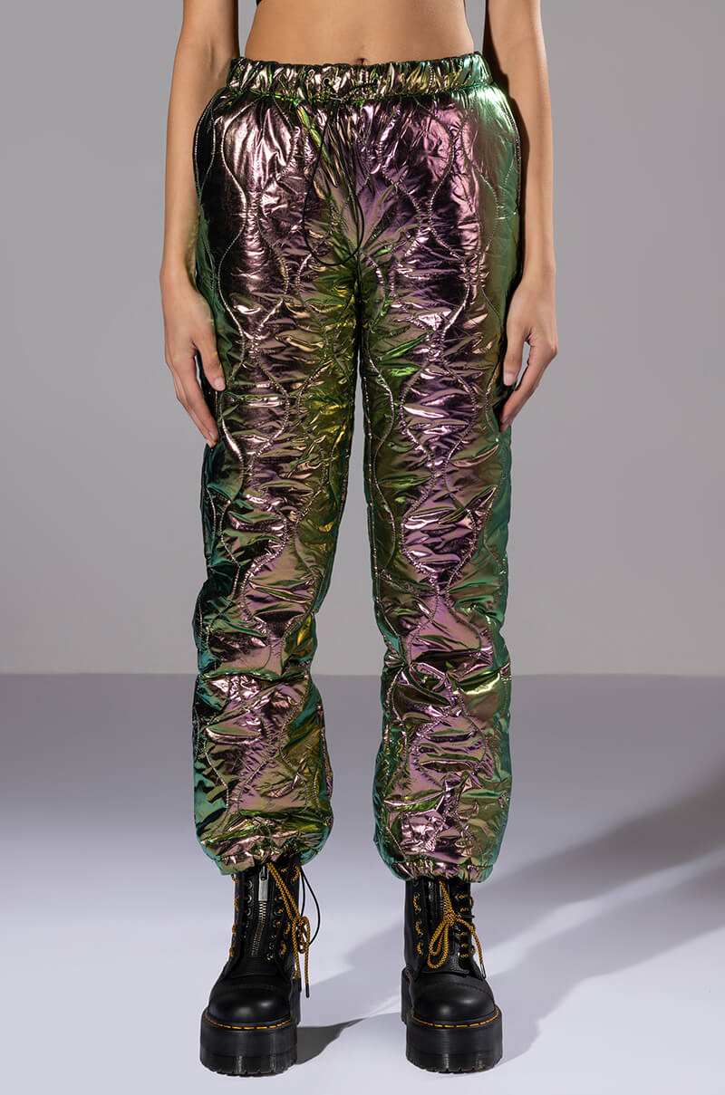NOT A CARE METALLIC QUILTED PANT