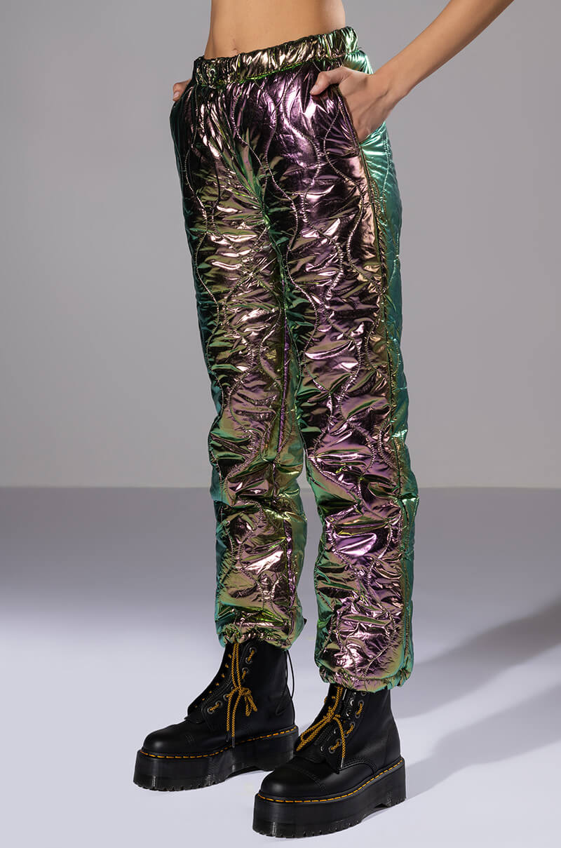 NOT A CARE METALLIC QUILTED PANT