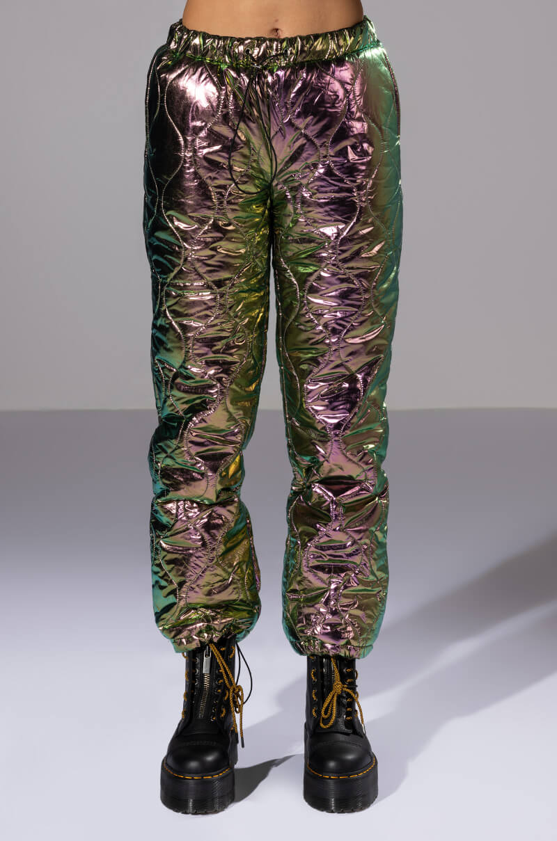 NOT A CARE METALLIC QUILTED PANT