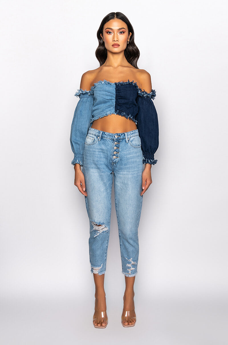 NOT YOUR BABY HIGH RISE DISTRESSED MOM JEAN