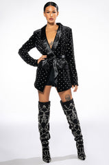 NYE VELVET BLAZER WITH SATIN LAPEL AND GEMS