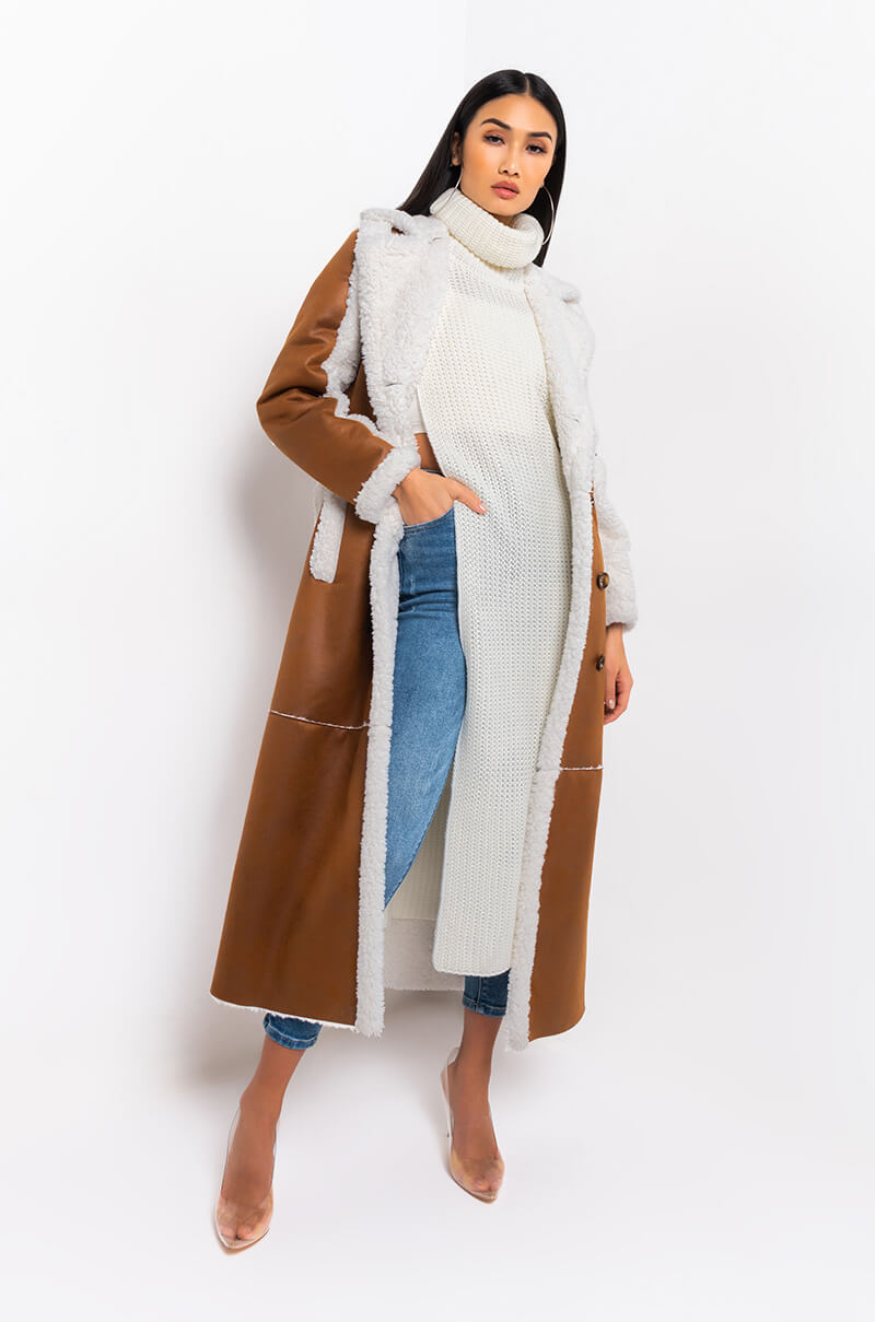 OH NA NA SHEARLING SUEDE TRENCH COAT