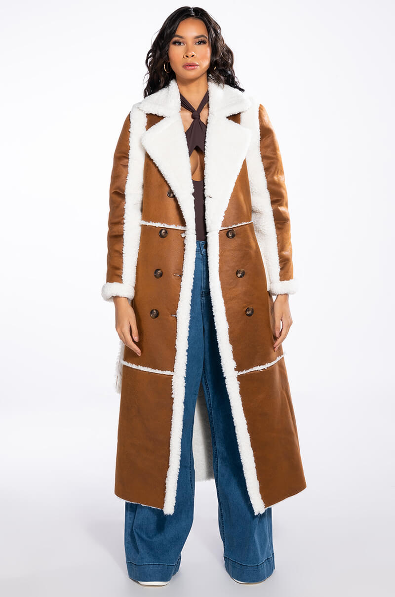 OH NA NA SHEARLING SUEDE TRENCH COAT