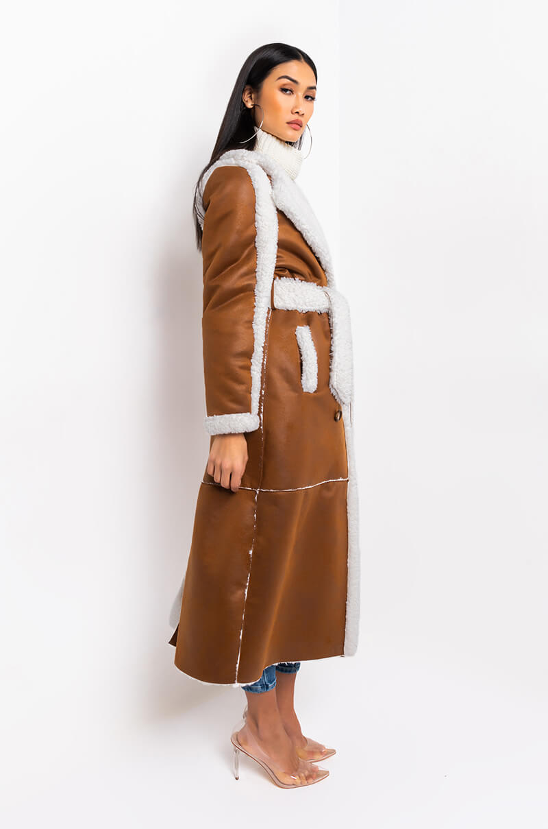 OH NA NA SHEARLING SUEDE TRENCH COAT