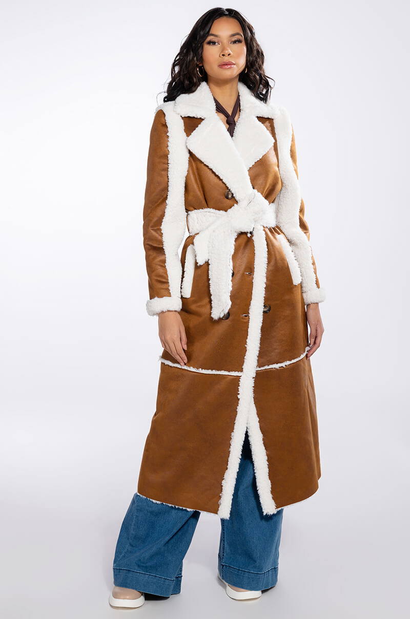 OH NA NA SHEARLING SUEDE TRENCH COAT