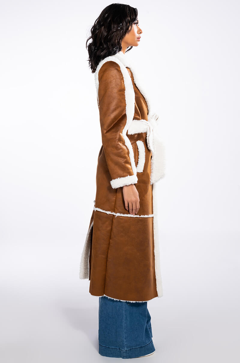 OH NA NA SHEARLING SUEDE TRENCH COAT