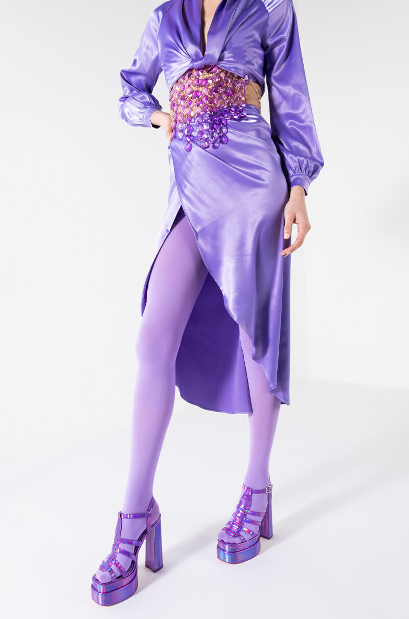 ON MY LEVEL WRAP FRONT SATIN MIDI SKIRT