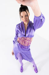 ON MY LEVEL WRAP FRONT SATIN MIDI SKIRT