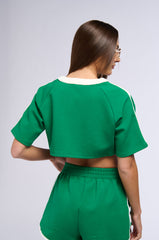 ON POINT BUTTON DOWN CROP TOP IN GREEN