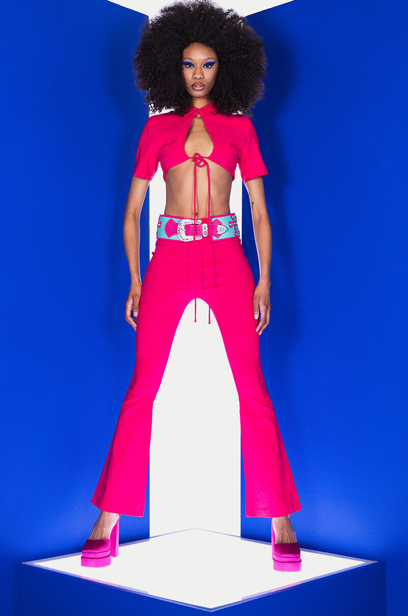 ONE NIGHT ONLY FLARED HIGH RISE TROUSER