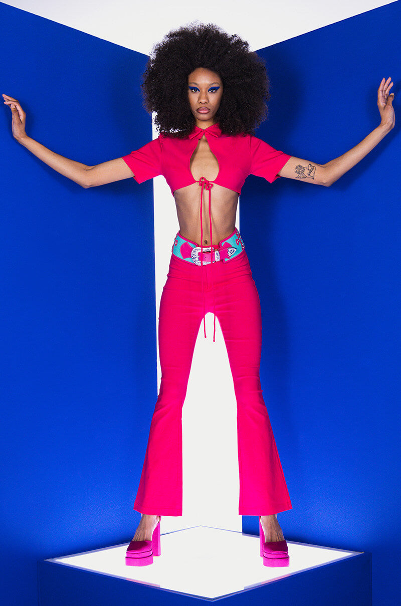 ONE NIGHT ONLY FLARED HIGH RISE TROUSER