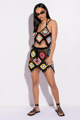 PACK YOUR BAGS RHINESTONE TRIM CROCHET SHORTS