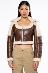 PARABONE SHEARLING CROP SCOOP BOMBER JACKET