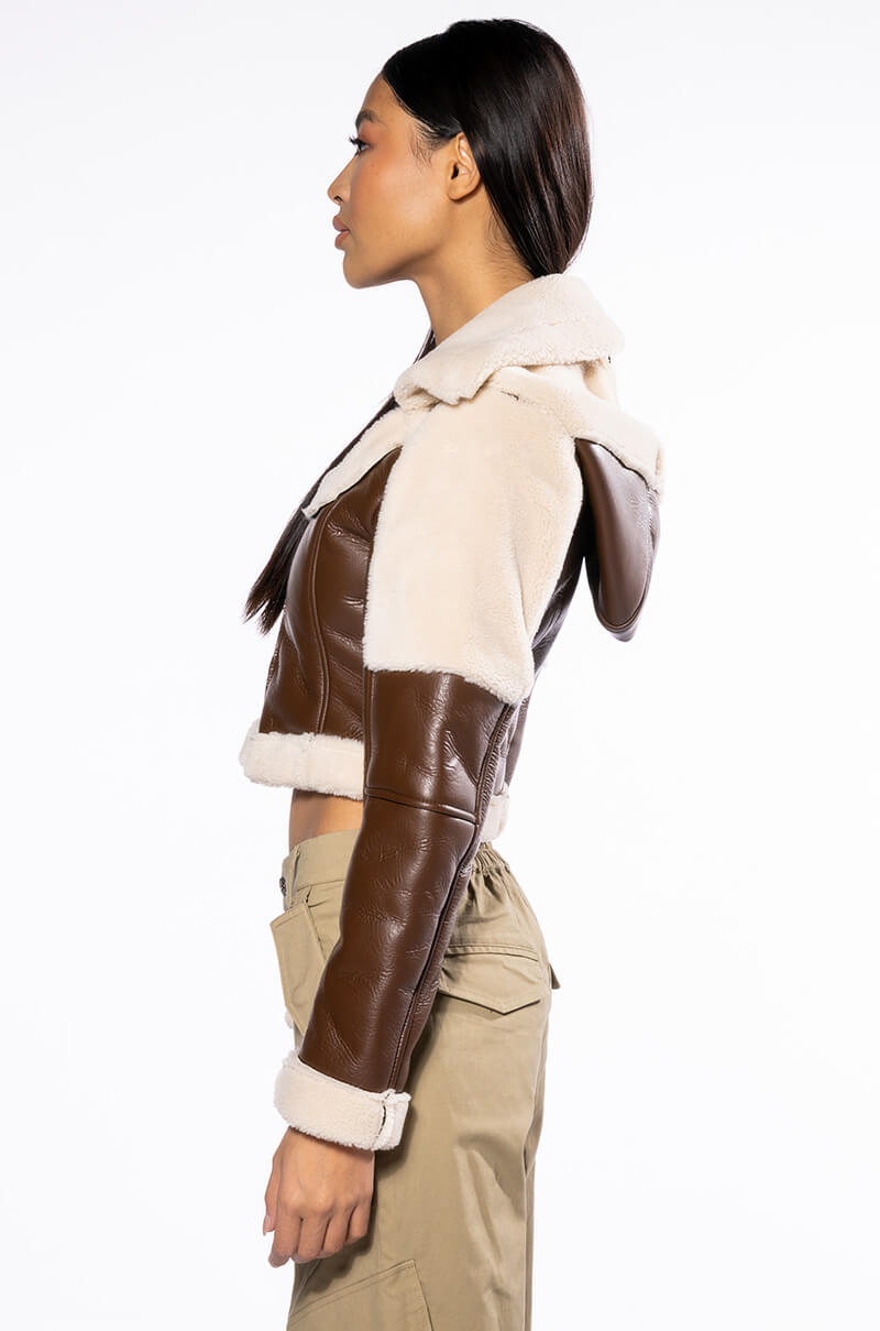 PARABONE SHEARLING CROP SCOOP BOMBER JACKET