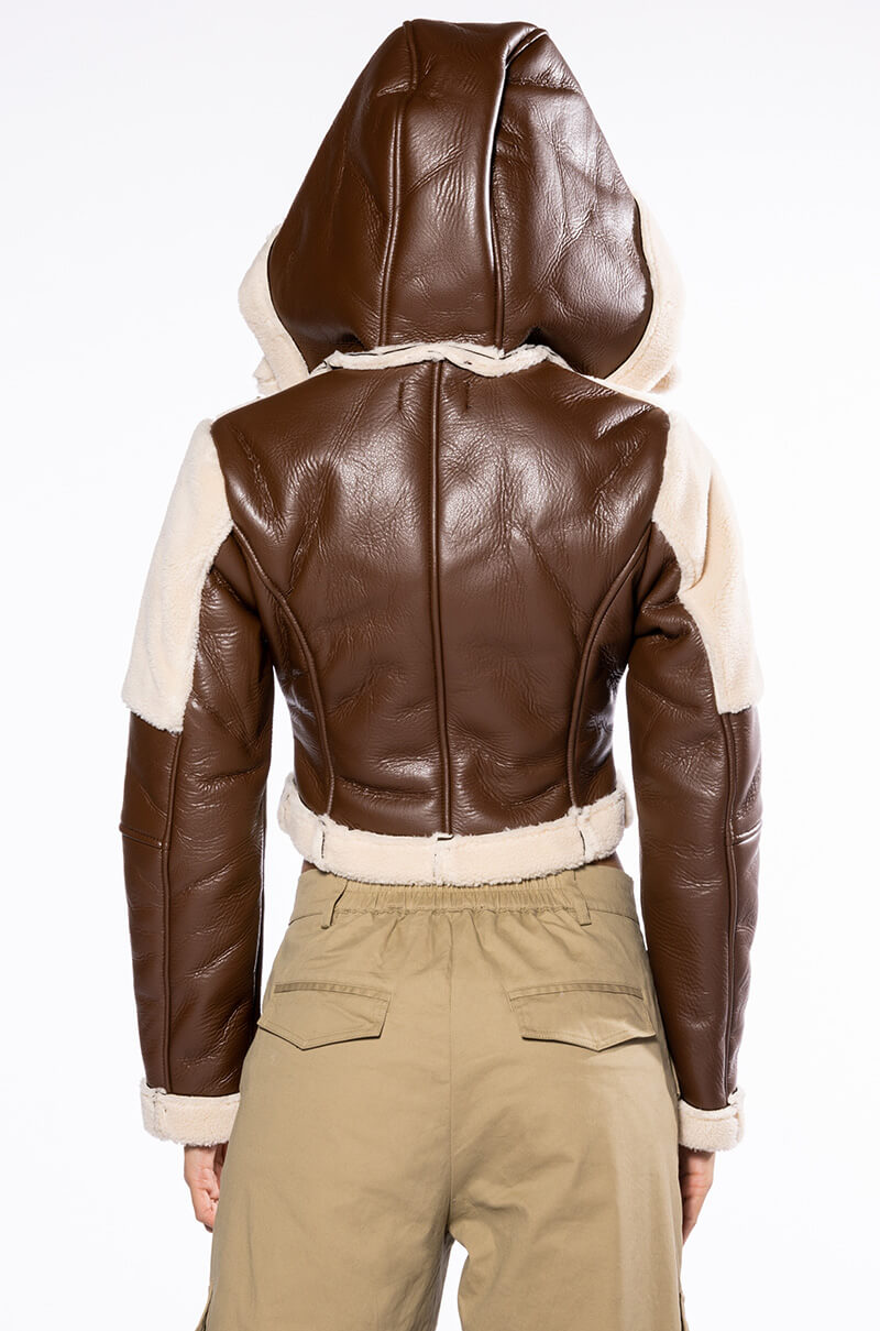 PARABONE SHEARLING CROP SCOOP BOMBER JACKET