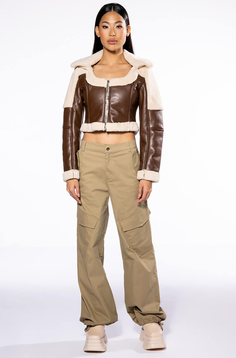 PARABONE SHEARLING CROP SCOOP BOMBER JACKET