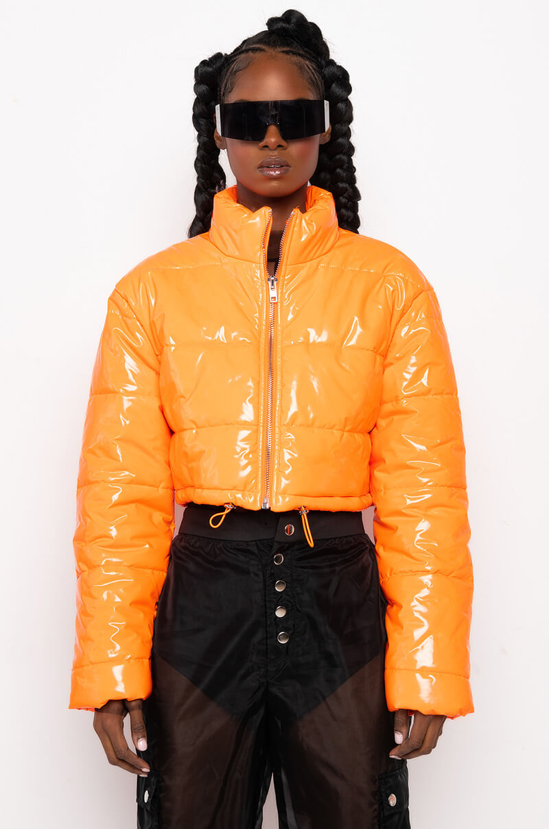 PATENT CROP PUFFER JACKET