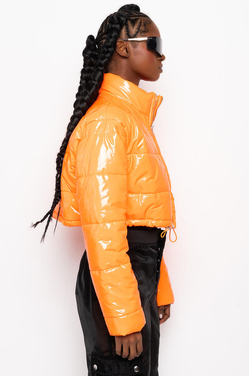 PATENT CROP PUFFER JACKET