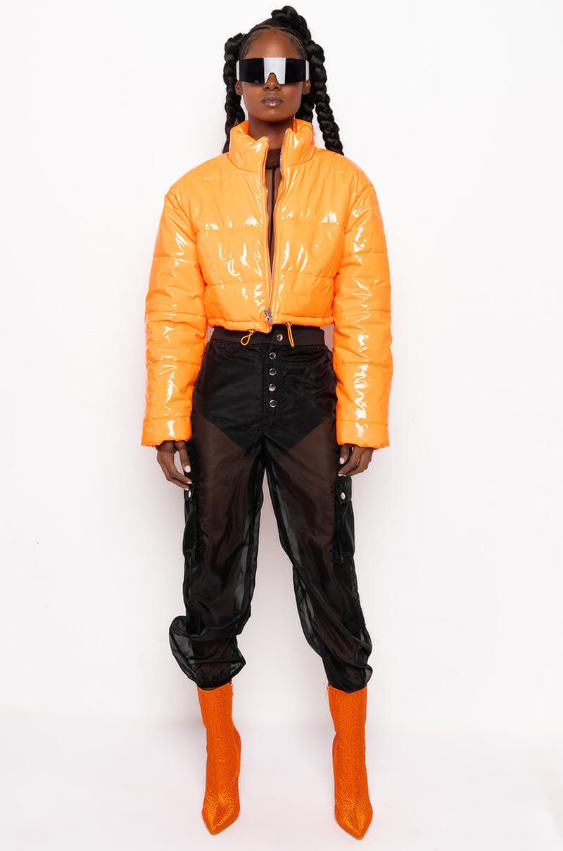 PATENT CROP PUFFER JACKET